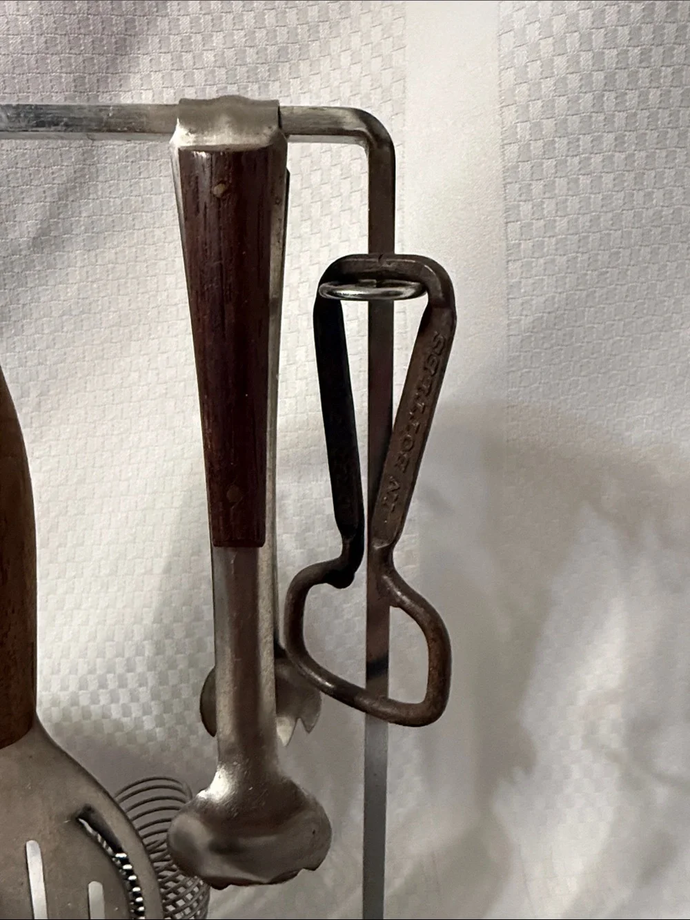Antique Wood-Handle Cocktail Bar Tool Set with Stand — Brown